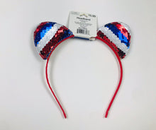 Load image into Gallery viewer, Fourth of July Headband Sequin Cat Ears Red/White/Blue  80695