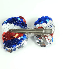 Load image into Gallery viewer, Fourth of July Sequin Bow Barettes Hair Accessories Red, White, Blue 2 PCS  0698
