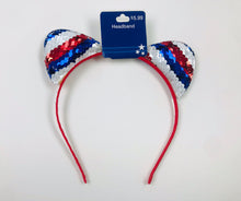 Load image into Gallery viewer, Fourth of July Headband Sequin Cat Ears Red/White/Blue  80695