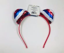 Load image into Gallery viewer, Fourth of July Headband Sequin Cat Ears Red/White/Blue  80695
