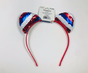 Fourth of July Headband Sequin Cat Ears Red/White/Blue  80695