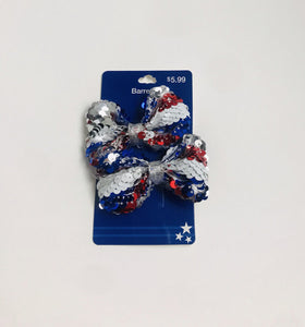 Fourth of July Sequin Bow Barettes Hair Accessories Red, White, Blue 2 PCS  0698