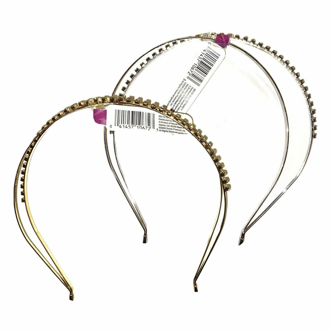Goody Metal Headbands With Rhinestones Set of 2 Gold & Silver (New With Tags)