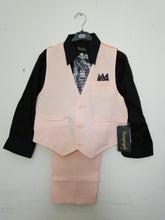 Load image into Gallery viewer, NEW Boys 4-PC Solid Vest Set-Vest, Pant, Black Shirt &amp; Tie - #1020
