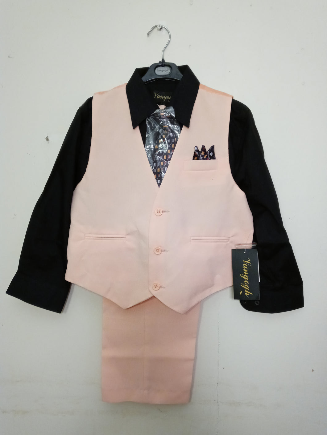 NEW Boys 4-PC Solid Vest Set-Vest, Pant, Black Shirt & Tie - #1020